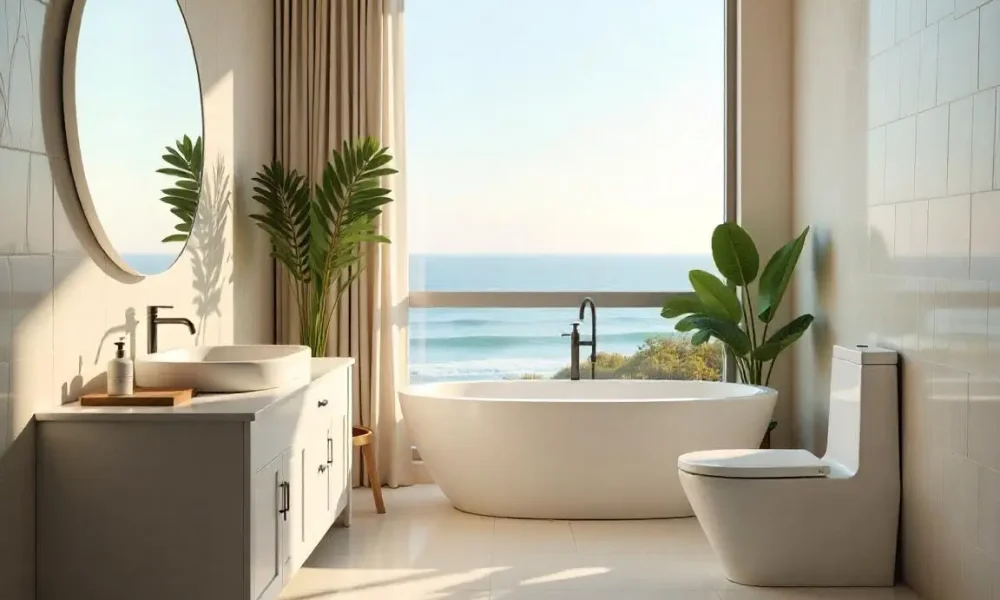 Clean bathroom with anti-mold coatings in a Long Beach home, showcasing professional mold prevention solutions.